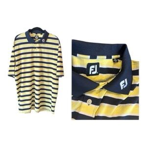 FootJoy ProDry Pique Golf Polo Shirt Yellow & Navy Blue Short Sleeve